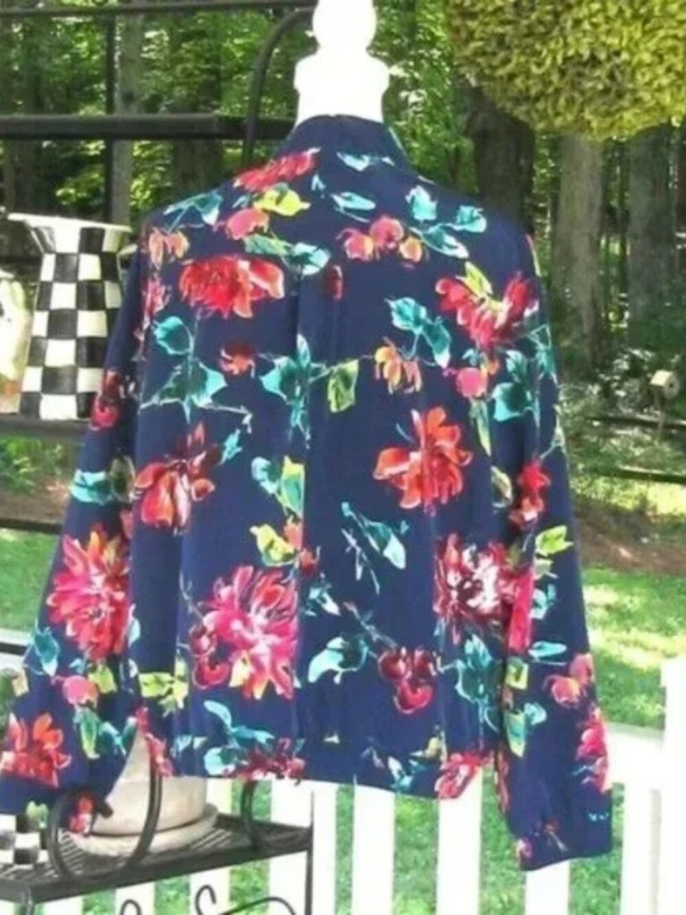 Susan Graver floral peachskin zip front bomber jacket Large softshell luxury - Picture 4 of 5